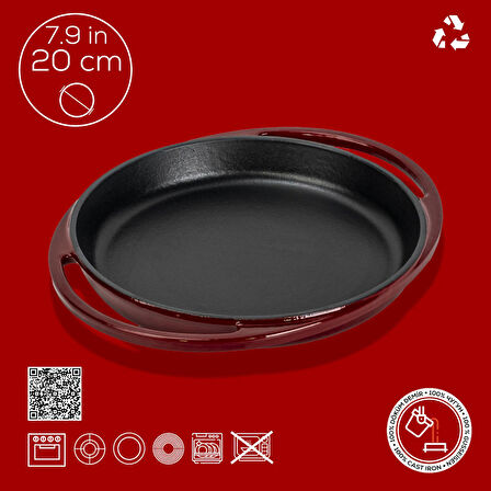 Lava Döküm Yuvarlak Sahan Döküm Demir Yekpare Çift Kulplu Çap(Ø)20cm.-Bordo