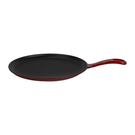Lava Döküm Yuvarlak Pizza Krep Pankek Tavası Döküm Demir Yekpare Saplı Çap(Ø)26cm.-Bordo
