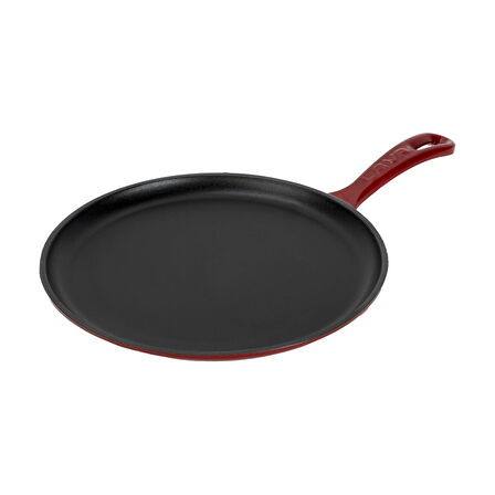 Lava Döküm Yuvarlak Pizza Krep Pankek Tavası Döküm Demir Yekpare Saplı Çap(Ø)26cm.-Bordo