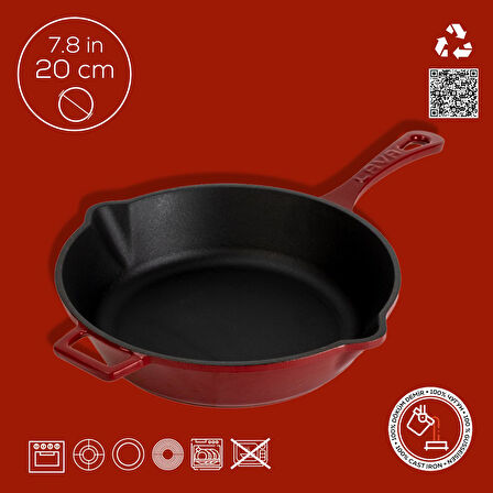 Lava Döküm Yuvarlak Kızartma Tavası Döküm Demir Yekpare Saplı. Çap(Ø)24cm