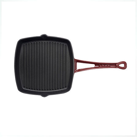 Lava Döküm Kare Izgara Tava Döküm Demir Yekpare Saplı. Ölçü 26x26cm.-Bordo