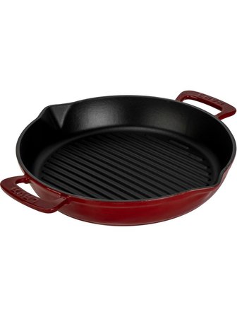 Lava Yuvarlak Izgara Tavası Döküm Demir Yekpare Çift Kulplu 32 cm Bordo