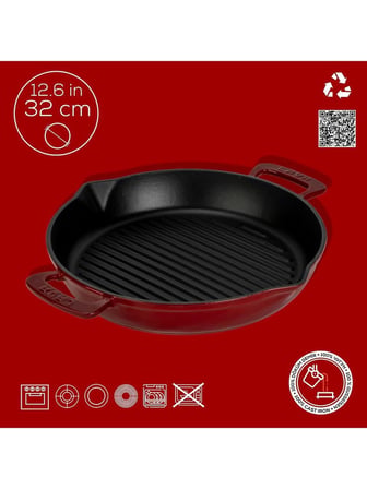 Lava Yuvarlak Izgara Tavası Döküm Demir Yekpare Çift Kulplu 32 cm Bordo