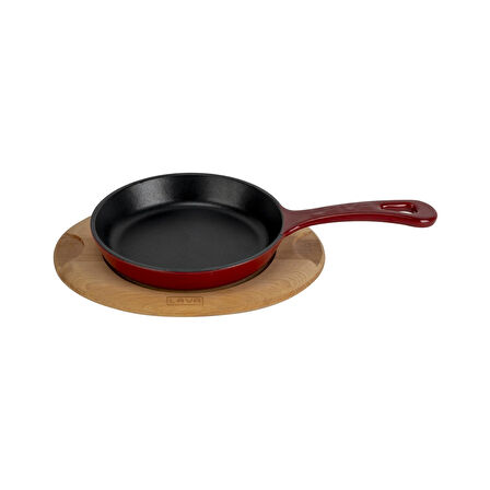 Lava Döküm Yuvarlak Kızartma Tavası Yekpare Saplı Kayın Servis Ahşabı. Çap(Ø)16cm.
