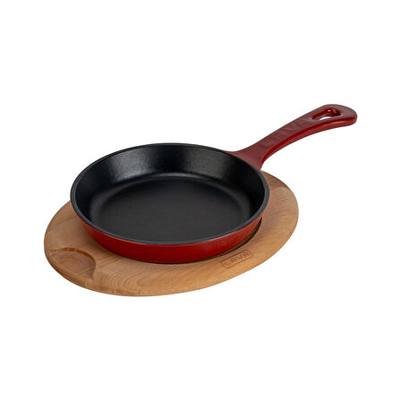 Lava Döküm Yuvarlak Kızartma Tavası Yekpare Saplı Kayın Servis Ahşabı. Çap(Ø)16cm.