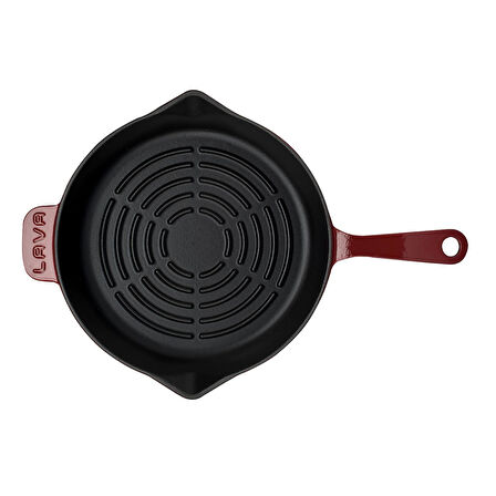 Lava Döküm Yuvarlak Izgara Tava Döküm Demir Yekpare Saplı Radyal Dokulu İç Yüzey Çap(Ø)28cm.-Bordo