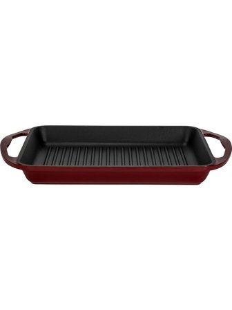 Lava Döküm Dikdörtgen Izgara Tavası Döküm Demir Yekpare Çift Kulplu 26x32 cm Bordo