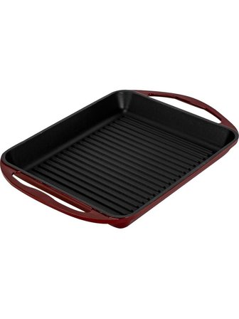 Lava Döküm Dikdörtgen Izgara Tavası Döküm Demir Yekpare Çift Kulplu 26x32 cm Bordo