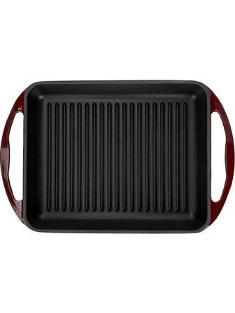 lava döküm dikdörtgen izgara tavası döküm demir yekpare çift kulplu 26x32 cm bordo