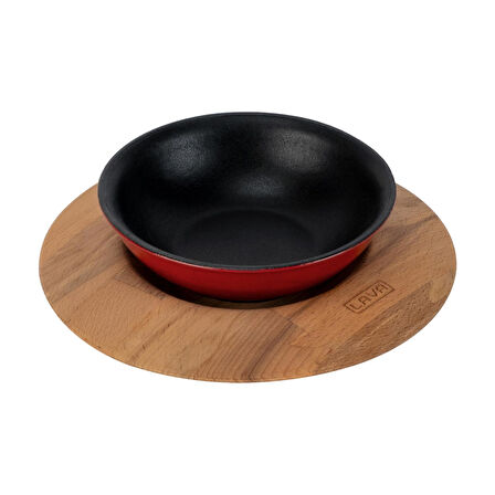 Lava Döküm Yuvarlak Çorba Kasesi ve Kayın Servis Ahşabı. Çap(Ø)14cm.