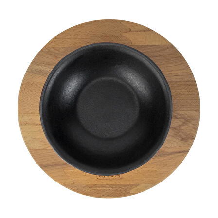 Lava Döküm Yuvarlak Çorba Kasesi ve Kayın Servis Ahşabı. Çap(Ø)14cm.