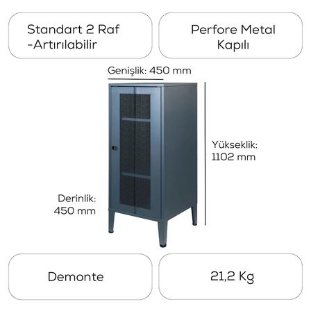 LANDE - Ziglat 1110 - Metal Dolap - Perfore Metal Kapılı - Antrasit Gri.