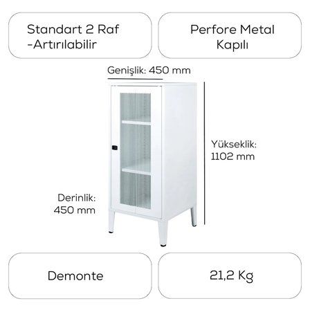 LANDE - Ziglat 1110 - Metal Dolap - Perfore Metal Kapılı - Mat Beyaz.
