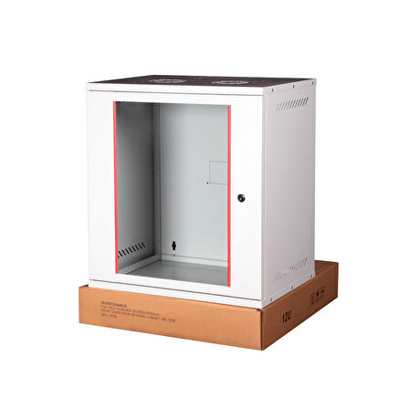 LANDE - 12U 19" Cam Kapaklı Duvar Tipi Rack Kabinet – Genişlik: 544 mm | Derinlik: 400 mm – Açık Gri (Demonte)