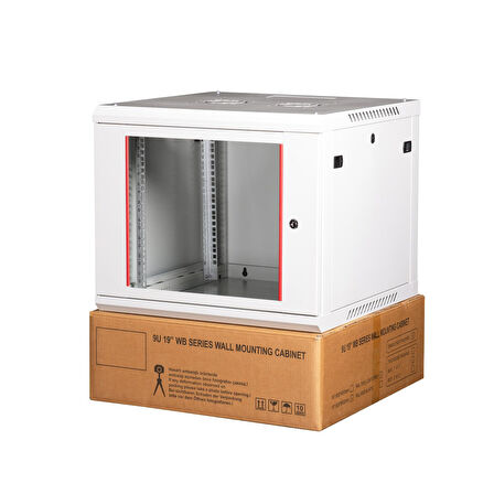 LANDE - 9U 19" Duvar Tipi Rack Kabinet – Genişlik: 600 mm | Derinlik: 600 mm – Açık Gri (Demonte)