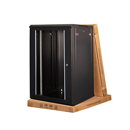 LANDE - 18U 19" Duvar Tipi Rack Kabinet – Genişlik: 600 mm | Derinlik: 450 mm – Siyah (Demonte)