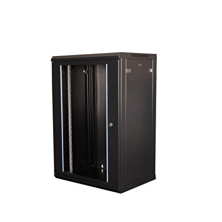 LANDE - 18U 19" Duvar Tipi Rack Kabinet – Genişlik: 600 mm | Derinlik: 450 mm – Siyah (Demonte)