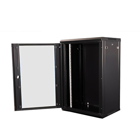 LANDE - 18U 19" Duvar Tipi Rack Kabinet – Genişlik: 600 mm | Derinlik: 450 mm – Siyah (Demonte)
