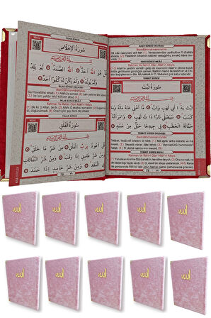 Kadife Kaplı Yasin Kitabı Çanta Boy 12 cm x 17 cm 80 Sayfa 10 Adet Pembe Renk