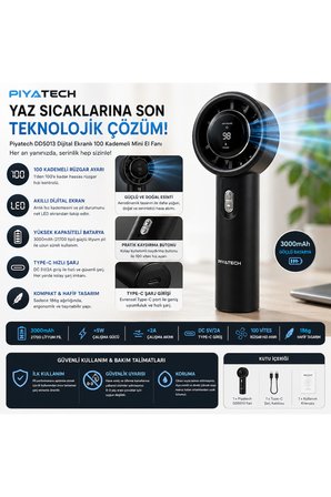 DD5013 Dijital Göstergeli Ultra Yüksek Hızlı Mini El Fanı 100 Vites Ayarlı Taşınabilir Nesil Usb Vantilatör