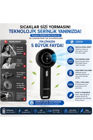 DD5013 Dijital Göstergeli Ultra Yüksek Hızlı Mini El Fanı 100 Vites Ayarlı Taşınabilir Nesil Usb Vantilatör