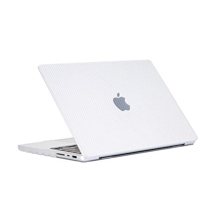 Codegen Apple 14" Macbook Pro M1 A2442 Beyaz Carbon Fiber Dizayn Kılıf Koruyucu Kapak+Çevirici