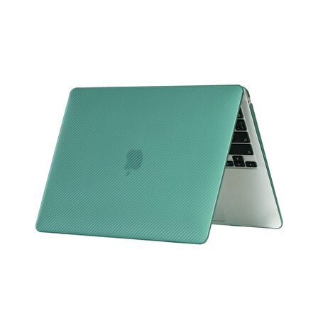 Codegen Apple 13" Macbook Air A1932 A2179 A2337 Su Yeşili Carbon Fiber Dizayn Kılıf Koruyucu Kapak+Film