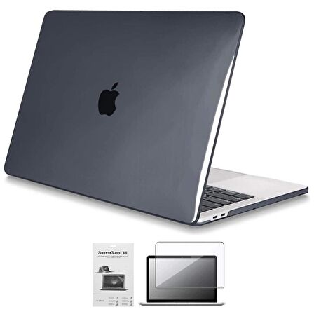 Apple 13" Macbook Pro M2 A2686 Kristal Siyah Kılıf Koruyucu + Ekran Filmi