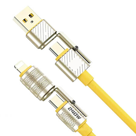 Codegen 240W 4 in 1 USB C - Lightning PD Quickcharge 1,5 mt Telefon Tablet Notebook Silikon Metal Hızlı Şarj Kablosu CDG-CNV88