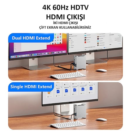 Codegen Mac Mini M6/M6 Pro 9 in 1 Type-C HDMI NVME SSD Alüminyum Çevirici Stand Docking Station CDG-NSC301