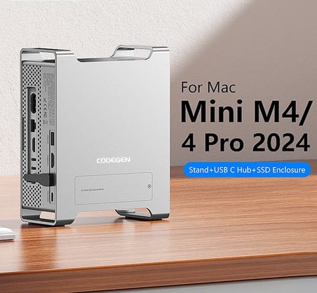 Codegen Mac Mini M6/M6 Pro 9 in 1 Type-C HDMI NVME SSD Alüminyum Çevirici Stand Docking Station CDG-NSC301