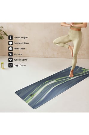 Doğal Kauçuk Kaydırmaz Yoga ve Pilates Matı 5 mm - Gri Desenli