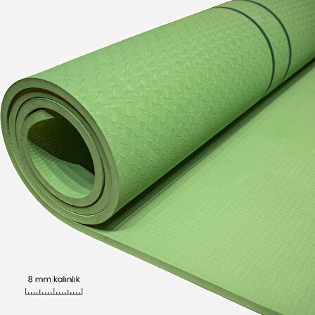 Rebuwo Çift Çizgi Tasarımlı Armonia Collection Yoga Pilates Matı 8 mm Kaymaz Hafif Taşınabilir - Koyu Yeşil