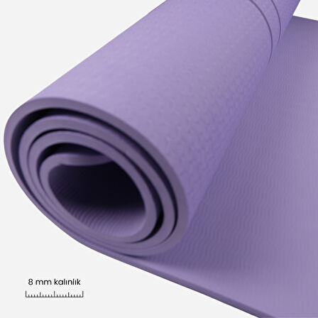 Rebuwo Çift Çizgi Tasarımlı Armonia Collection Yoga Pilates Matı 8 mm Kaymaz Hafif Taşınabilir - Koyu Lila