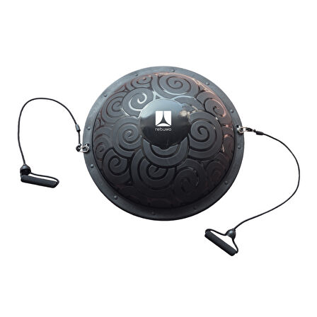 Rebuwo Siyah Bosu Ball Yarı Pilates Denge Topu 60 cm – Direnç Lastikli & Pompa Hediyeli, Ev ve Spor Salonu Egzersiz Aleti