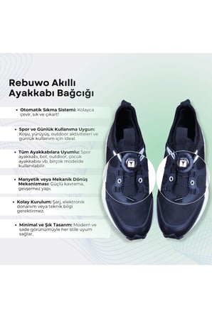 Siyah Akıllı Ayakkabı Bağcığı – Otomatik Sıkma Sistemi ile Spor ve Günlük Kullanım
