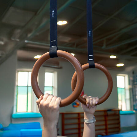 Kademeli Halatlı Barfiks Halkası Kahverengi Jimnastik Halkası Siyah Kayış (5 Kademeli)