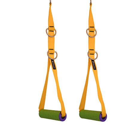 Rebuwo 3 Kademeli Ayarlanabilir Cable Cross Elciği (1 Çift) - Yeşil-Mor Tutacaklı Sarı Fitness Ağırlık Çekiş / Reformer Egzersiz Aparatı 44cm