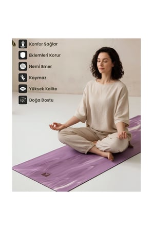 Doğal Kauçuk Kaydırmaz Yoga ve Pilates Matı 5 mm - Mor Desenli