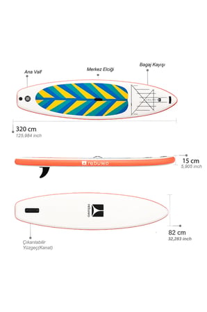 Maldivler Serisi Şişme Sup Board Turuncu Stand Up Paddle Board 320*82*15 cm