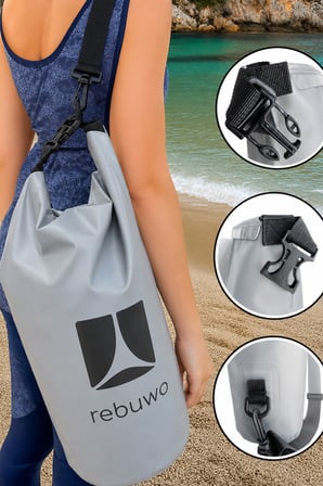 Su Geçirmez Çanta (Gri) 10 L – Yuvarlanabilir Üst Kapanış ve Omuza Askı | Kano, SUP Board