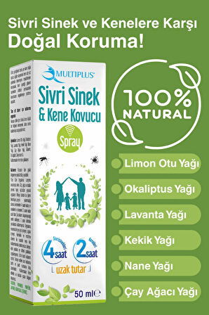 Multiplus Doğal Bitki Özlü Sivrisinek ve Kene Kovucu Sprey Tüm Vücut İçin Seyahat Tatil Çanta Boy 50 ml