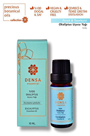 Densa Essential %100 Saf & Doğal Okaliptus Uçucu Yağı 10 Ml Buhurdanlık Difüzör Aromaterapi Mum Masajı Cilt Saç Bakımı