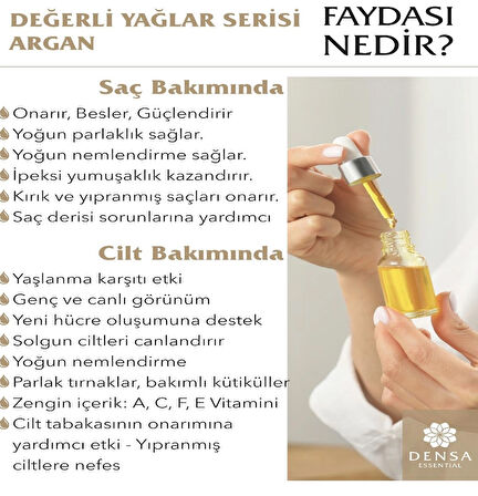 Densa Essential %100 Saf & Doğal Soğuk Sıkım Argan Yağı 30 ml Cilt & Saç Güçlendir Onar Aydınlat Yenile Parlat