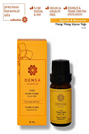 Densa Essential %100 Saf & Doğal Ylang Ylang Uçucu Yağı 10 ml Buhurdanlık Difüzör Aromaterapi Mum Masajı Cilt Saç Bakımı