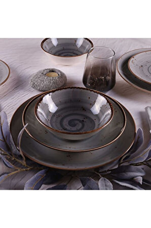 Tulu Porselen 24 Parça Deniz Yemek Takımı Antrasit TL4039014