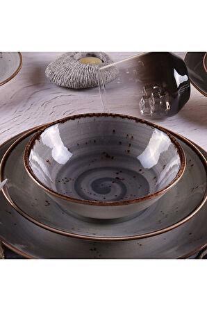 Tulu Porselen 24 Parça Deniz Yemek Takımı Antrasit TL4039014