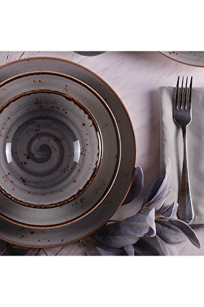 Tulu Porselen 24 Parça Deniz Yemek Takımı Antrasit TL4039014