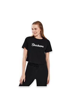 Skechers S241212 Graphic W Sleeve Siyah Kadın T-Shirt