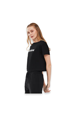 Skechers S241212 Graphic W Sleeve Siyah Kadın T-Shirt